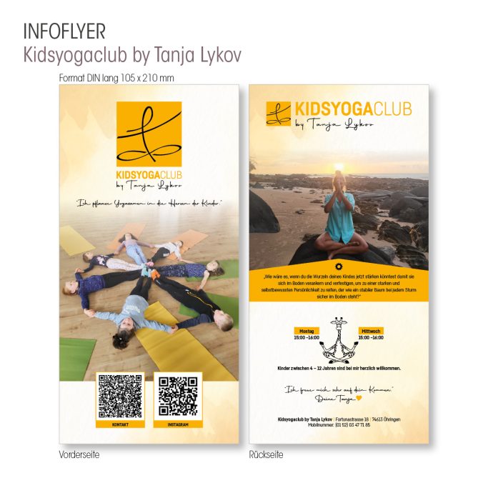 Gestalteter Infoflyer für Kidsyogaclub by Tanja Lykov.