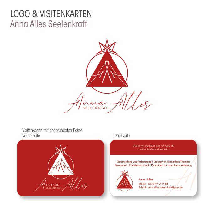 Gestaltetes Logo und Visitenkarten für Anna Alles Seelenkraft.